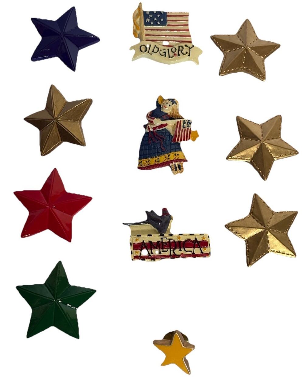 Vintage Patriotic Stars Flag America Old Glory Pins & Button Covers Lot of 11